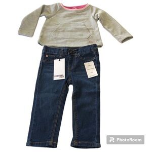 Hudson Kids Baby Girl Depth Charge Sweatshirts Jeans Matching 2Pc Set Size 12M